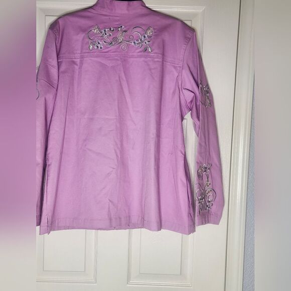 Quacker Factory XL Shell Pink Pearly Floral Embellished Zip Front Women Jacket - Picture 11 of 12